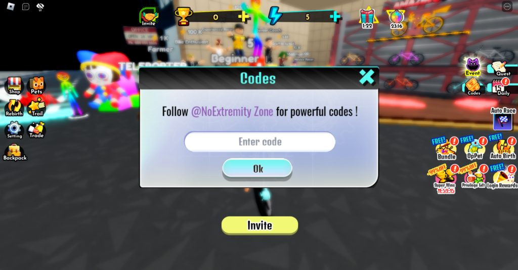 bike race simulator codes